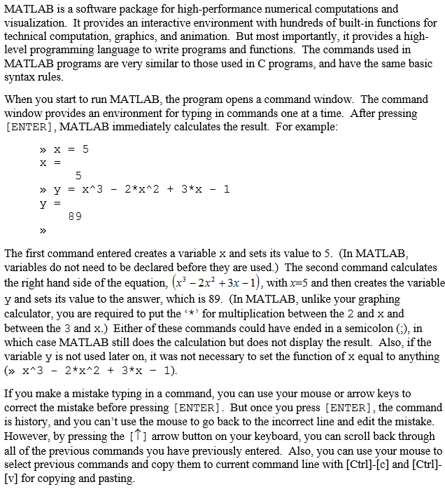 Solved MATLAB is a software package for high-performance | Chegg.com