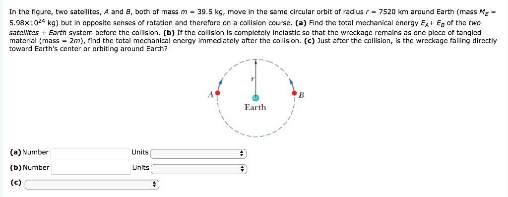 Solved In The Figure, Two Satellites, A And B, Both Of Mass | Chegg.com