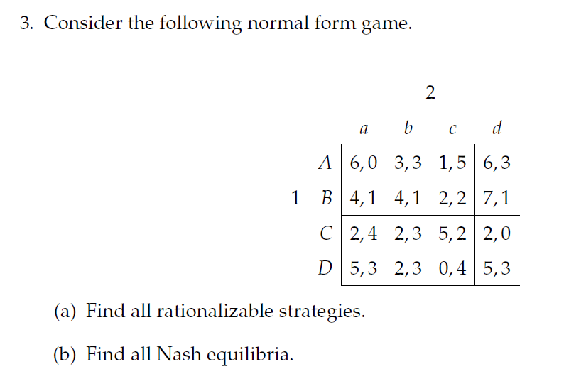 Solved 3. Consider the following normal form game. 2 A 6,0 | Chegg.com