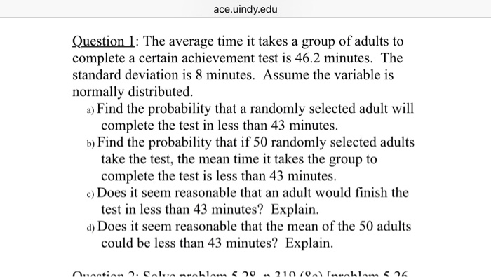 Solved The average time it takes a group of adults to | Chegg.com