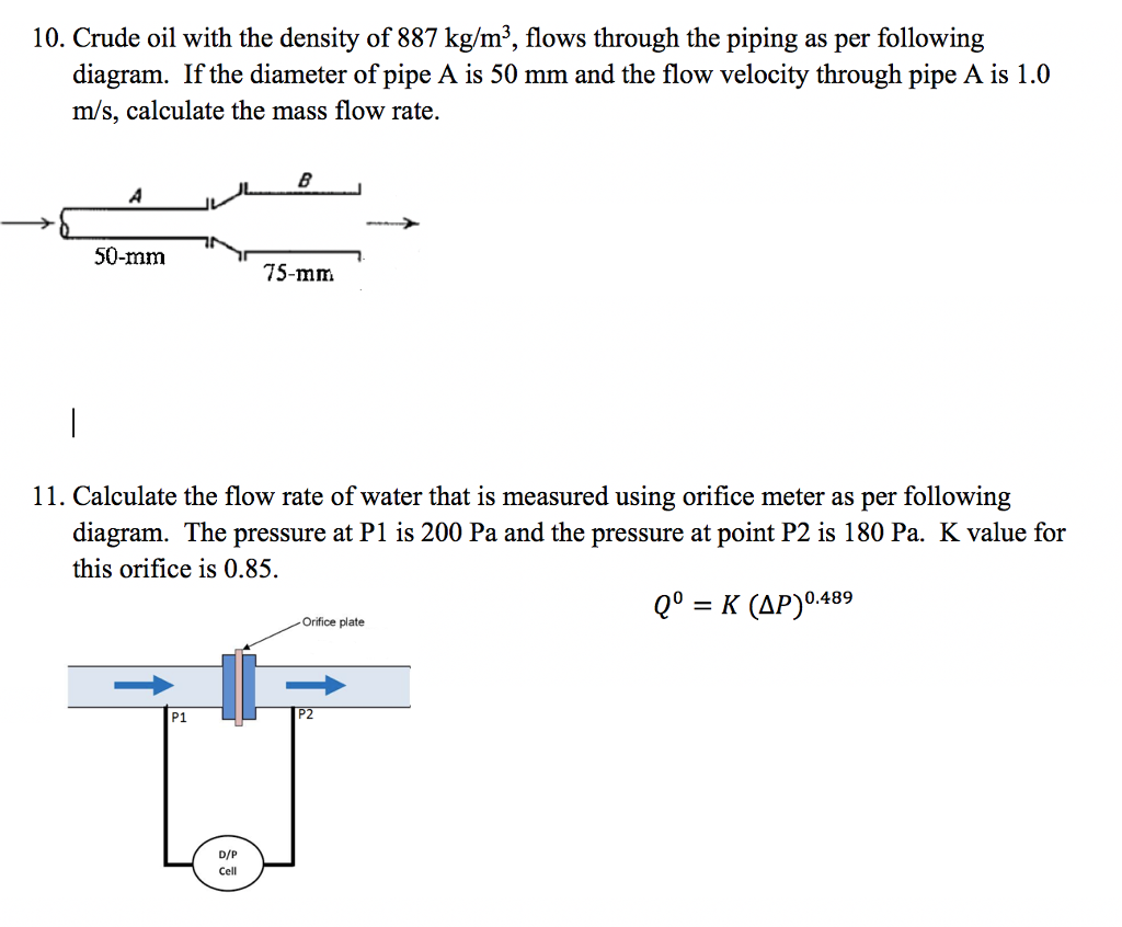 Solved 10. Crude oil with the density of 887 kg/m3, flows