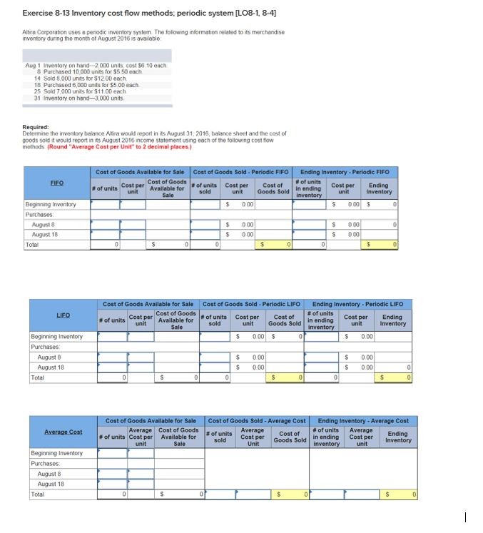 Solved Exercise 8-13 Inventory cost flow methods; periodic | Chegg.com