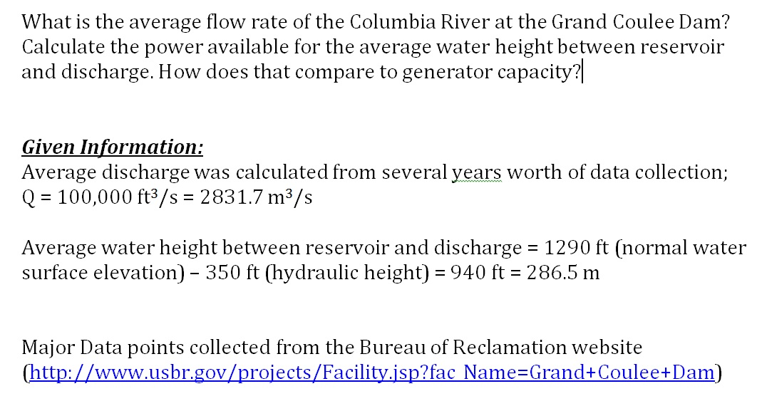 Solved What is the average flow rate of the Columbia River