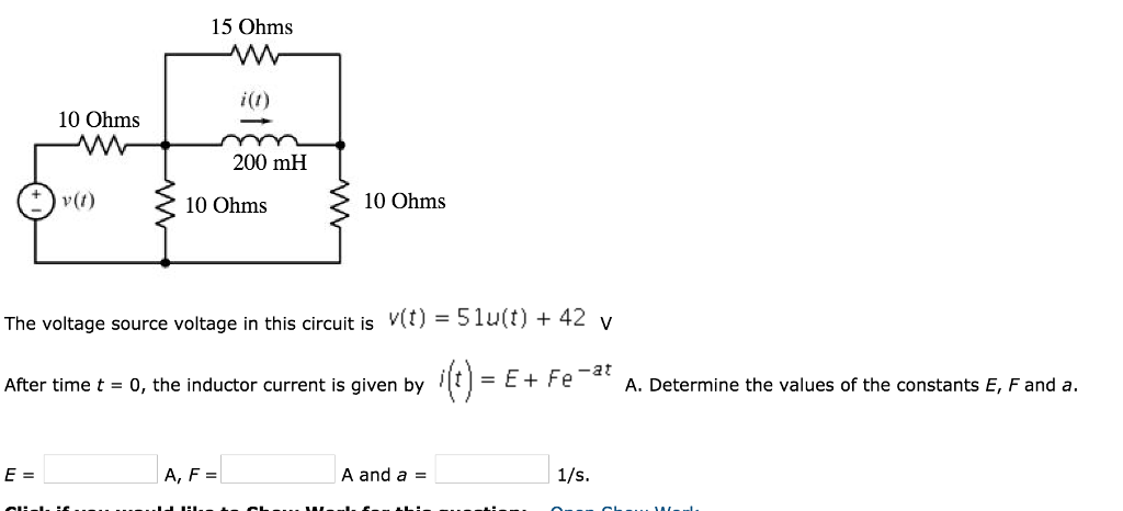 Solved 15 Ohms i(t) 10 Ohms 200 mH + v(t) 10 Ohms 10 Ohms | Chegg.com