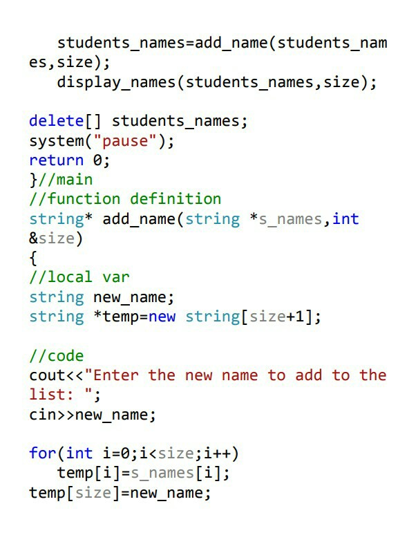 Solved Write a C++ program to delete a name from a list of | Chegg.com