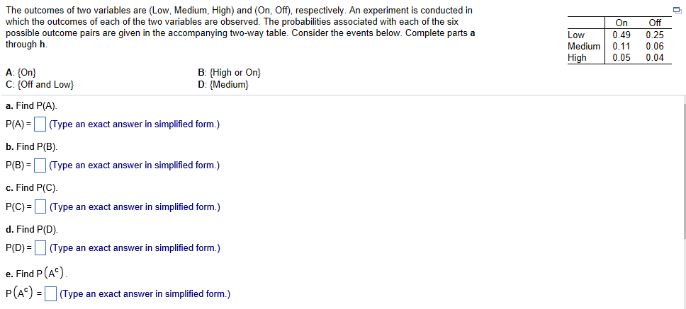 Solved The outcomes of two variables are (Low, Medium, High) | Chegg.com