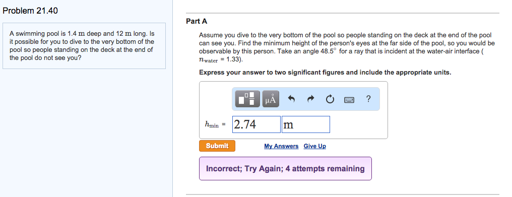 Solved A swimming pool is 1.4 m deep and 12 m long. Is it | Chegg.com