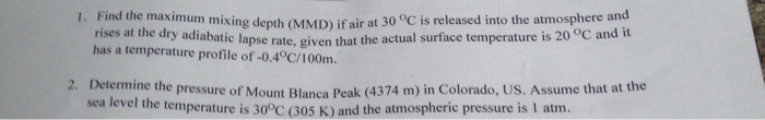 Solved Find the maximum mixing depth (MMD) if air at 30 | Chegg.com