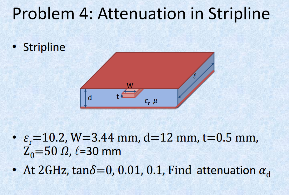 Solved Problem 4 Attenuation in Stripline Stripline Er H Er
