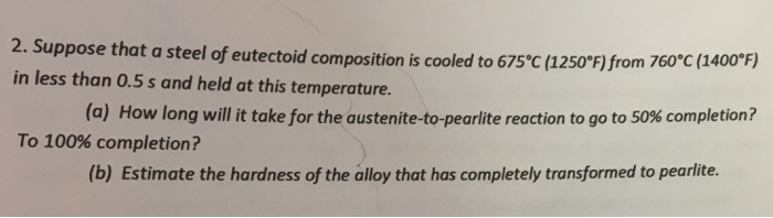 Solved Suppose That A Steel Of Eutectoid Composition Is 