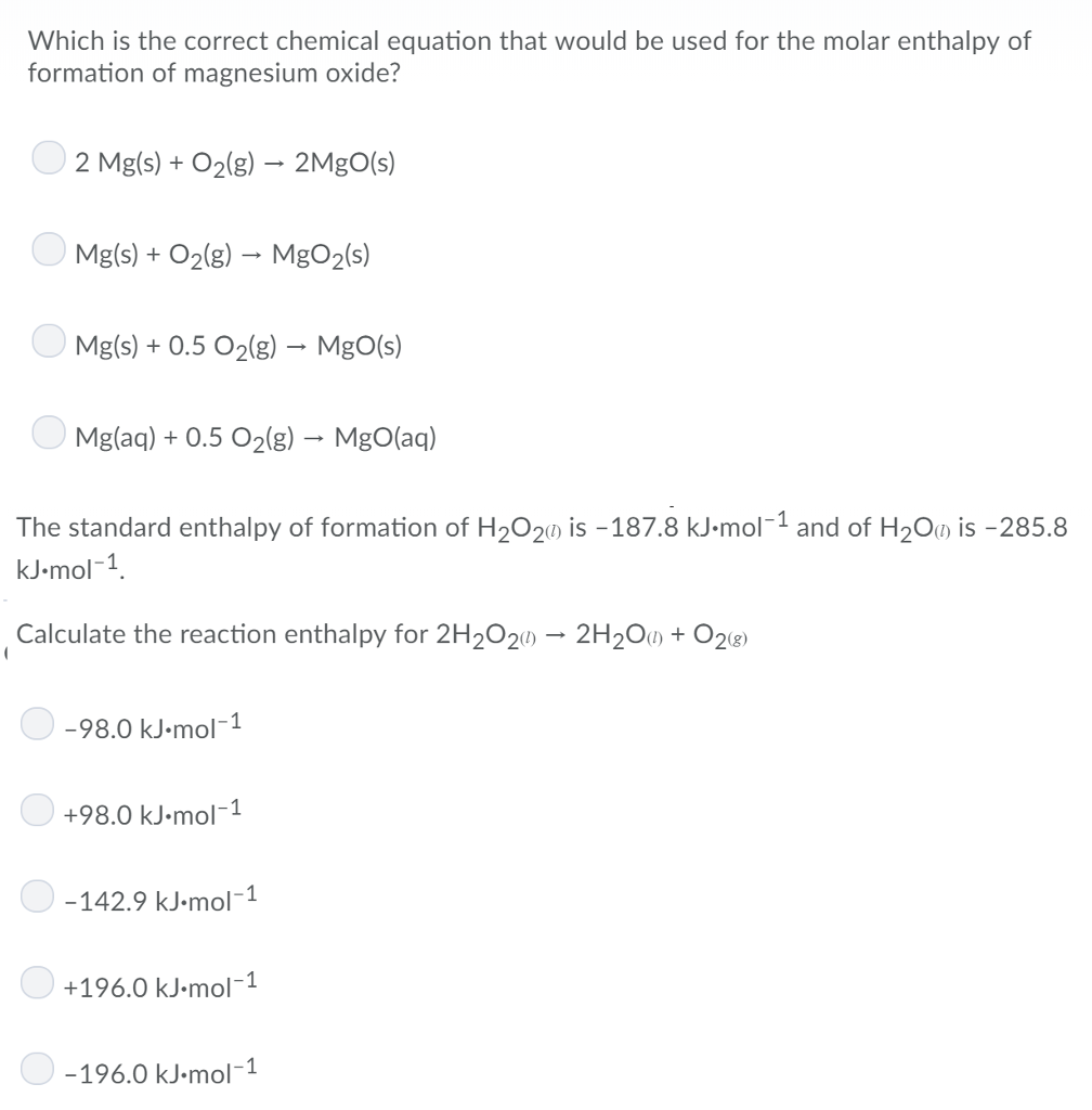 Solved Which is the correct chemical equation that would be