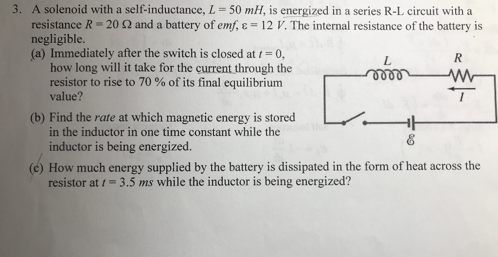 Solved A solenoid with a selfinductance, L resistance R 20