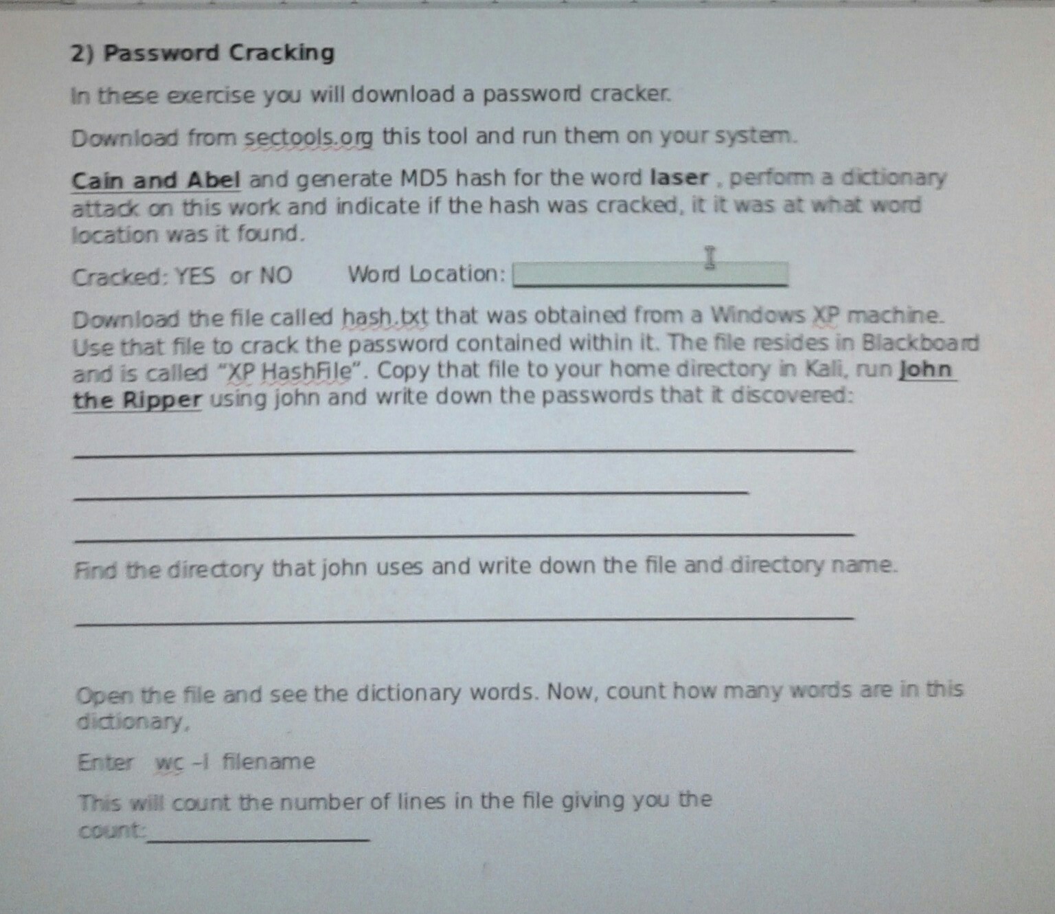 Solved 2) Password Cracking In these exercise you will | Chegg.com