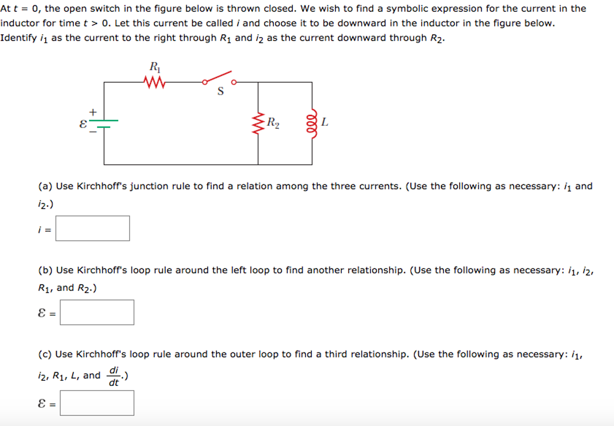 Solved At t = 0, the open switch in the figure below is | Chegg.com