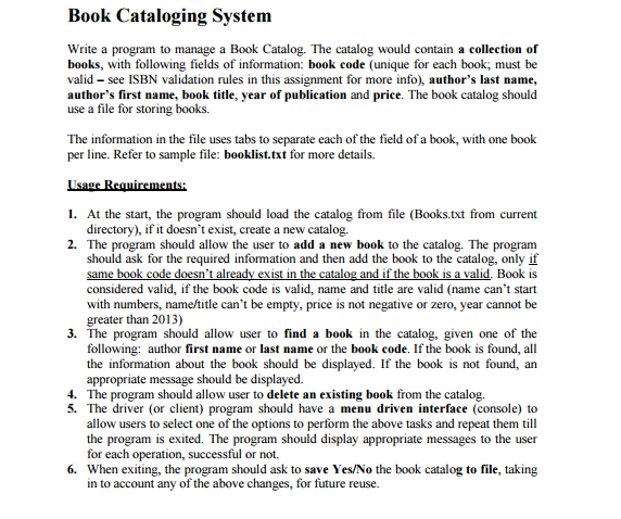 Solved Book Cataloging System Write a program to manage a | Chegg.com