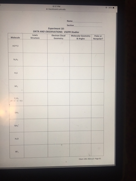 Solved blackboard unk edu Experiment 10 Lewis Structures,