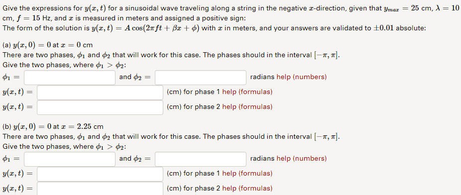 Solved Give the expressions for y(x, t) for a sinusoidal | Chegg.com