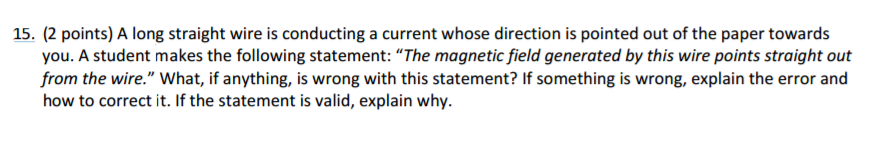 Solved A long straight wire is conducting a current whose | Chegg.com