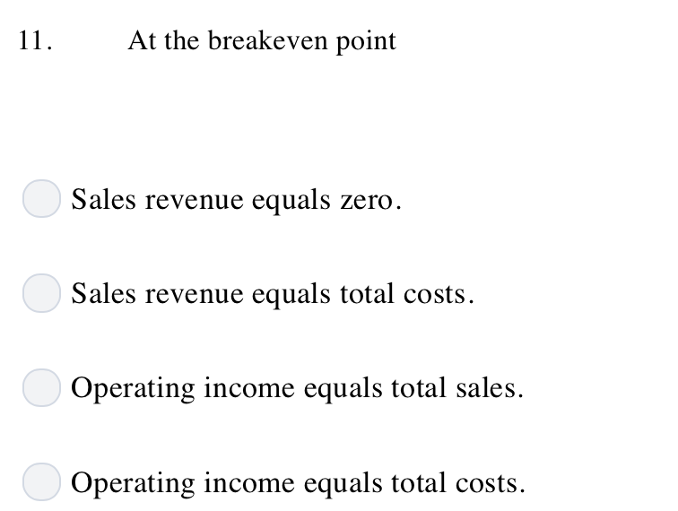 Solved 12.The formula for margin of safety in units is
