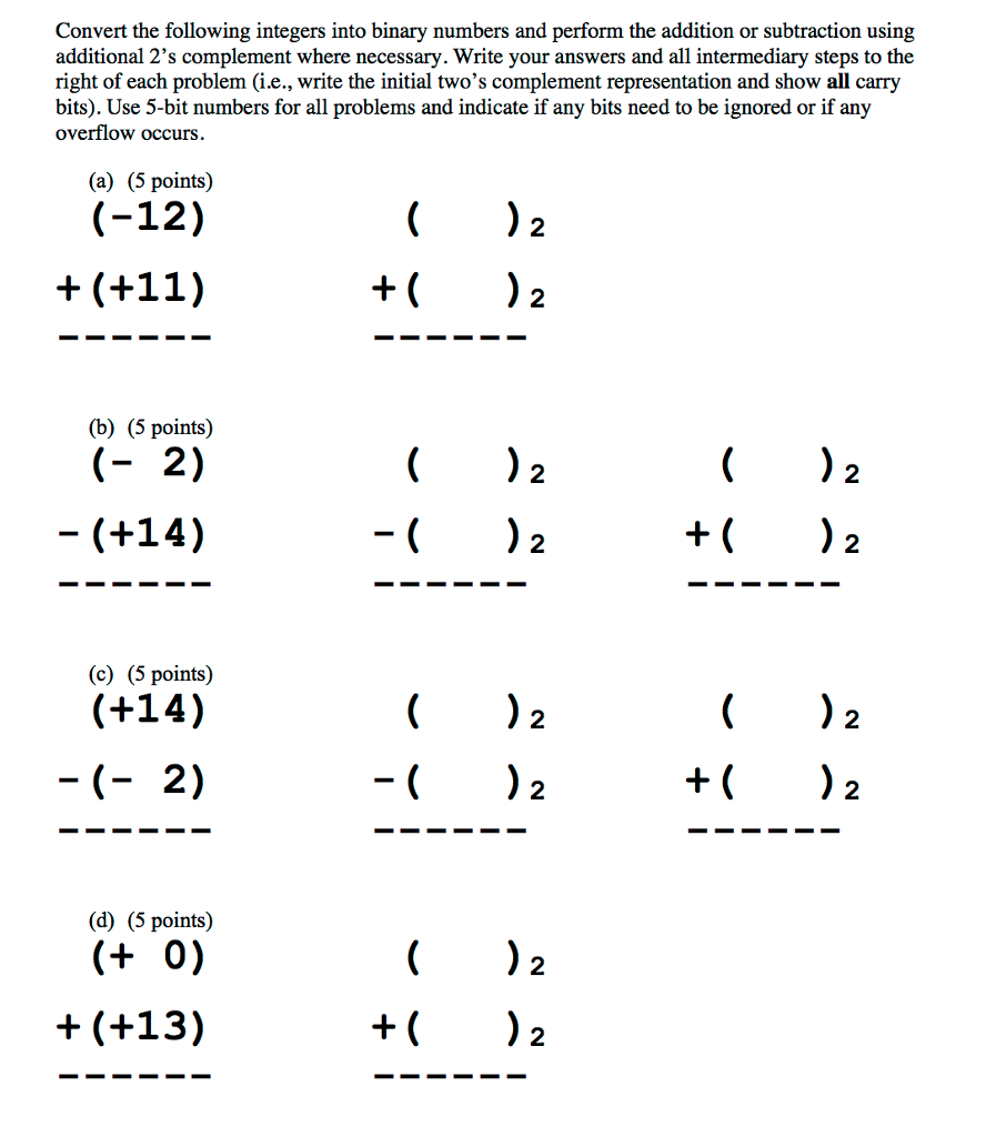 Solved Convert the following integers into binary numbers | Chegg.com