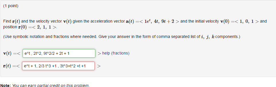 Solved (1 point) Find r(t) and the velocity vector v(t) | Chegg.com