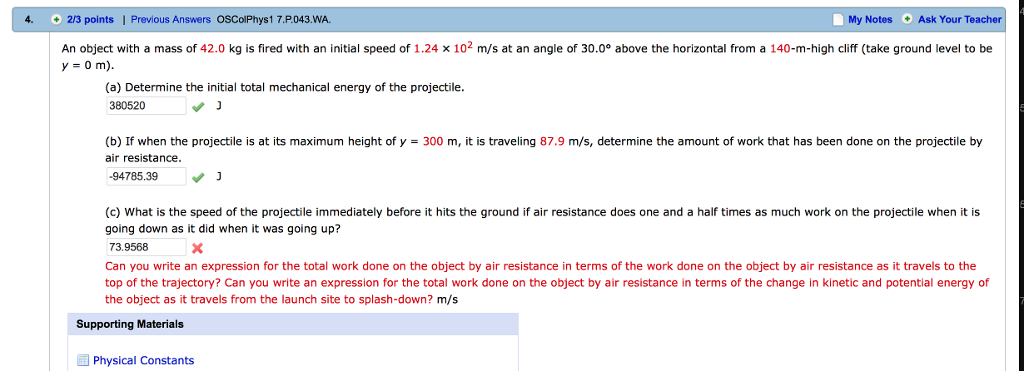 Solved An object with a mass of 42.0 kg is fired with an | Chegg.com