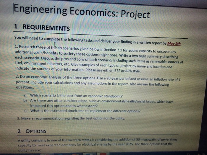 Solved Engineering Economics: Project 1 REQUIREMENTS You | Chegg.com