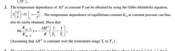 Solved 2. The temperature dependence of AG at constant P can | Chegg.com