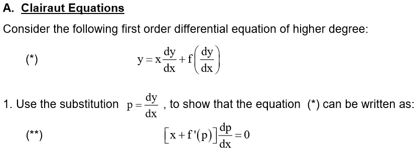 Solved Clairaut Equations consider the following first | Chegg.com