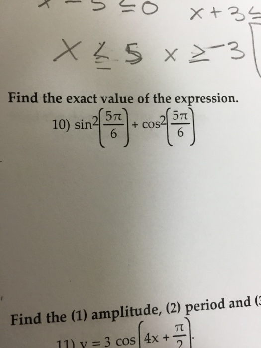 Solved Find The Exact Value Of The Expression Sin 2 5pi 6 Chegg