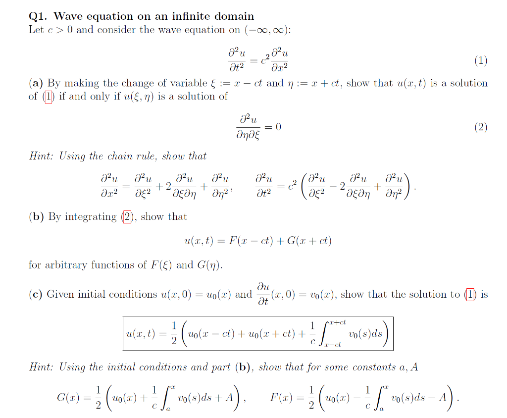 Solved Q1. Wave equation on an infinite domain Let c > 0 and | Chegg.com