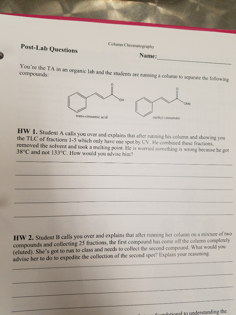 Solved Column Chromatography PostLab Questions Name You're