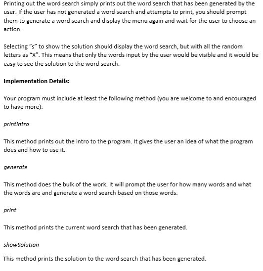 Solved Printing out the word search simply prints out the | Chegg.com