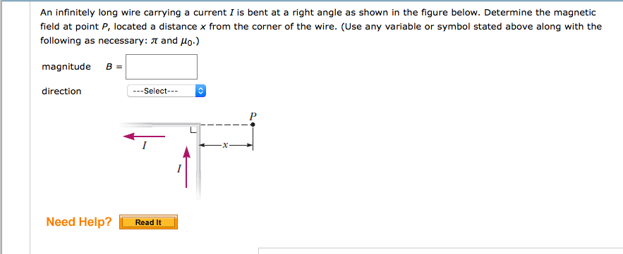 Solved An infinitely long wire carrying a current I is bent | Chegg.com