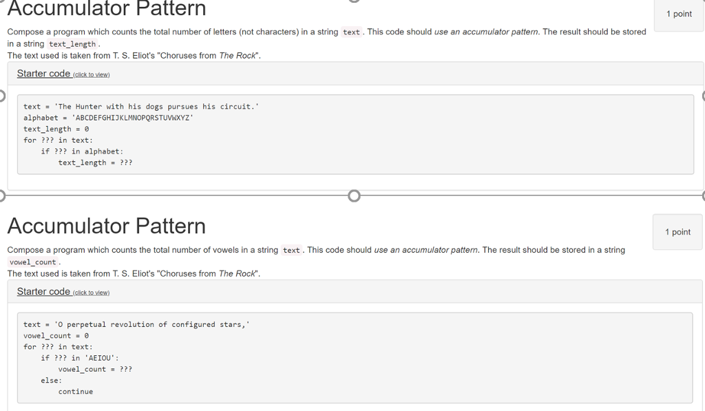 Solved Accumulator Pattern 1 point Compose a program which | Chegg.com