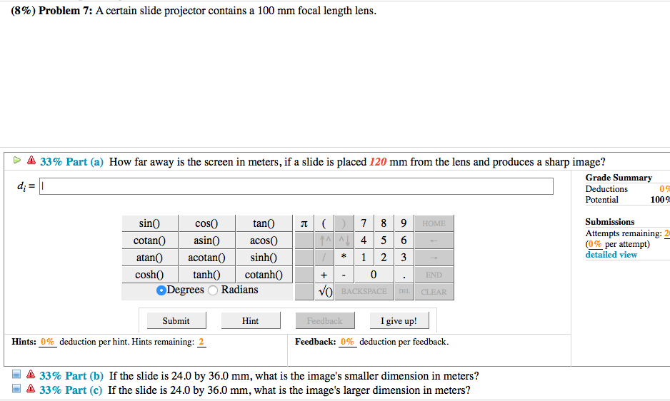 Solved A certain slide projector contains a 100 mm focal