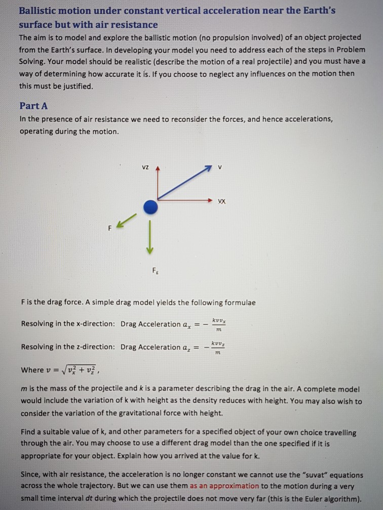 Solved Ballistic motion under constant vertical acceleration