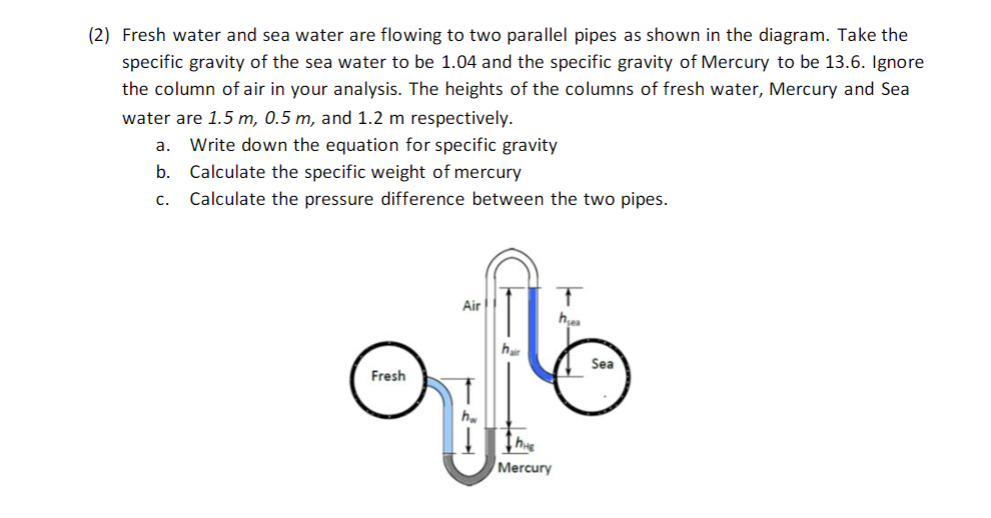 Solved (2) Fresh water and sea water are flowing to two | Chegg.com