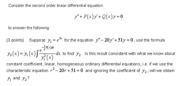Solved Consider The Second Order Linear Differential
