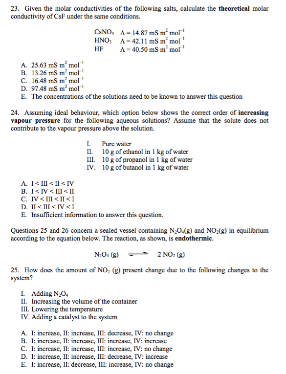 Solved Given the molar conductivities of the following | Chegg.com