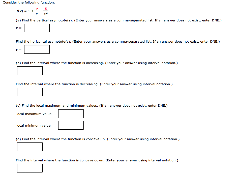 Solved Consider the following function. F(x) = 1 + 7/x - | Chegg.com