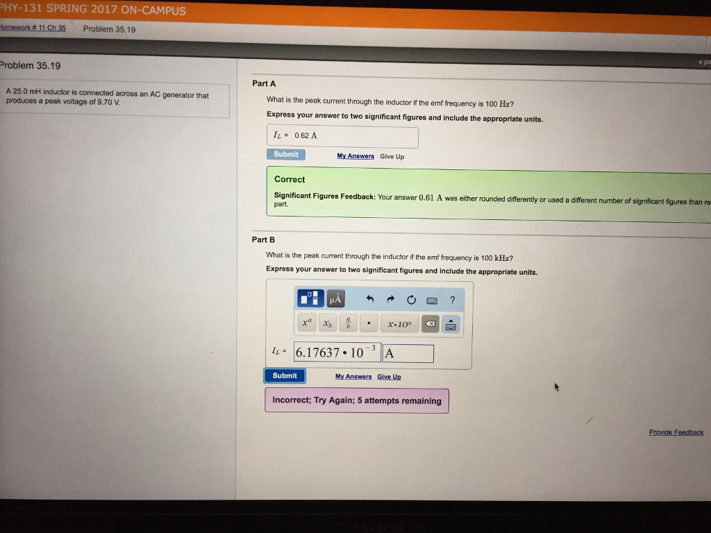 Solved A 25.0 mH inductor is connected across an AC