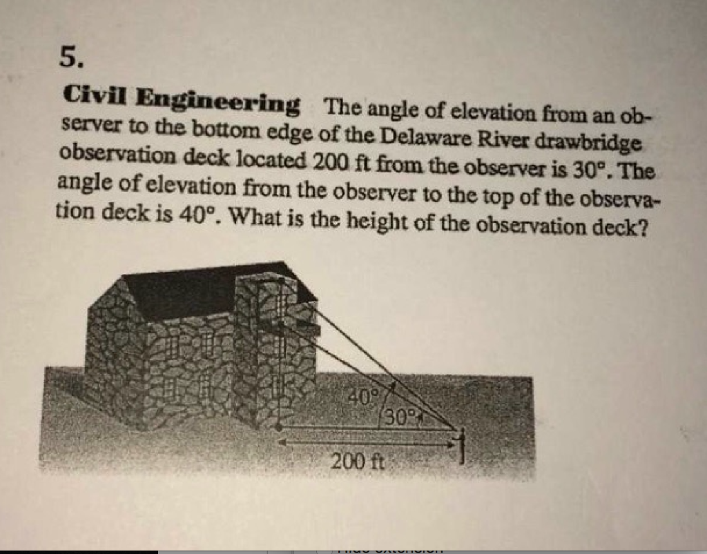 Observer Bottom Solved The angle of elevation from an observer to the bottom | Chegg.com