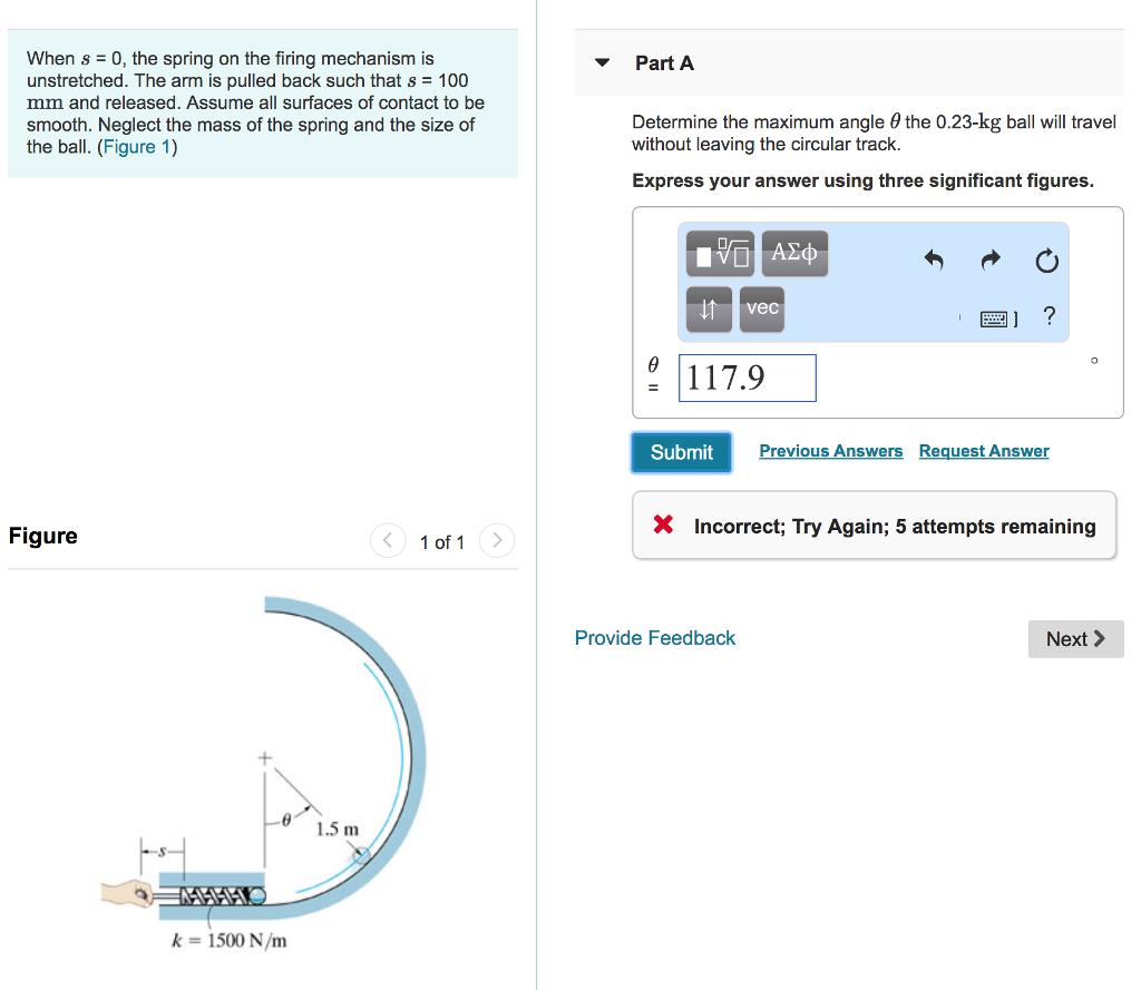 Solved When s = 0, the spring on the firing mechanism is | Chegg.com