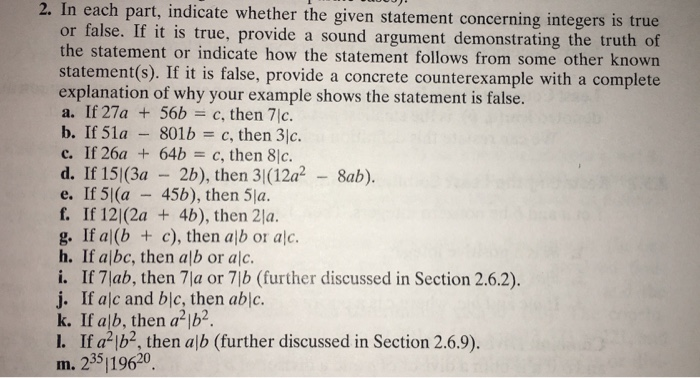 Solved In each part, indicate whether the given statement | Chegg.com