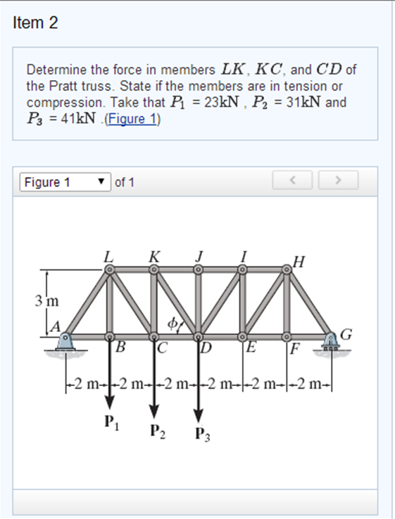 Solved Determine force in members LK, KC, and CD. P1 = 23kN, | Chegg.com