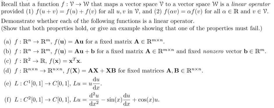 Solved Recall that a function f : v → w that maps a vector | Chegg.com