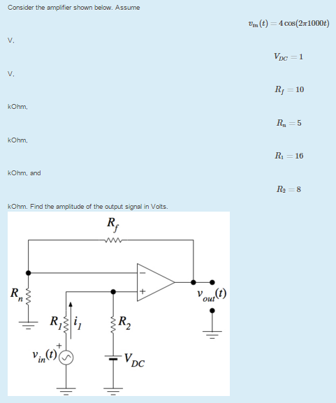 Solved Consider the amplifier shown below. Assume Vim (t) | Chegg.com