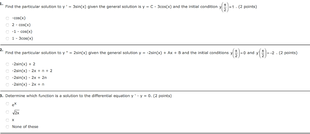 Solved Find the particular solution to y' = 3sin(x) given | Chegg.com