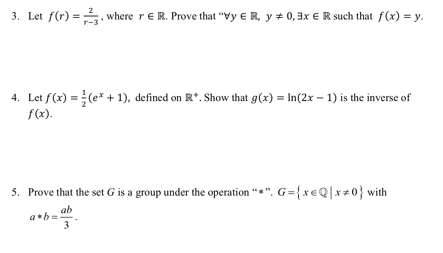 Let f(r) = 2/r - 3, where r epsilon R. Prove that 